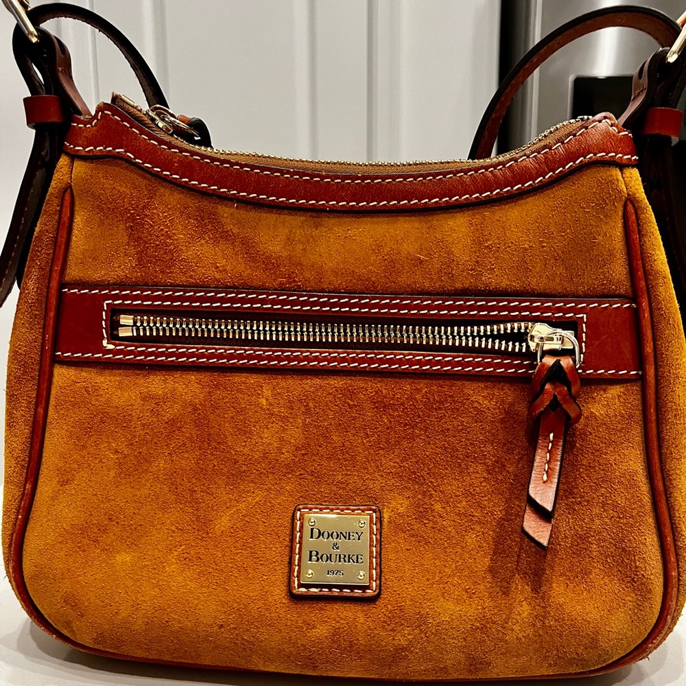 Dooney & Bourke Tan and Brown Suede Crossbody Bag